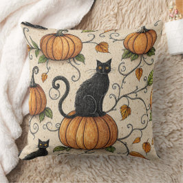 黒猫とかぼちゃのハロウィンパターン クッション