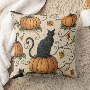 黒猫とかぼちゃのハロウィンパターン クッション