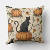 黒猫とかぼちゃのハロウィンパターン クッション (裏面)