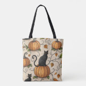 黒猫とかぼちゃのハロウィンパターン トートバッグ (裏面)