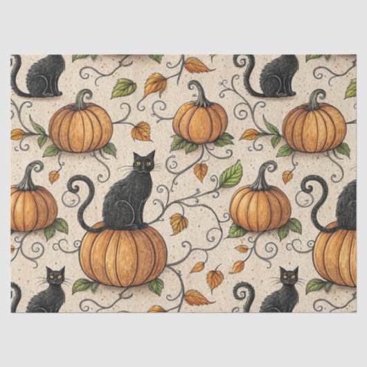 黒猫とかぼちゃのハロウィンパターン 薄葉紙 (正面)