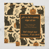 黒猫とかぼちゃのハロウィンパーティー 招待状 (正面/裏面)