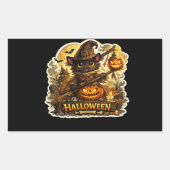 黒猫とかぼちゃのハロウィン夜 長方形シール (正面)
