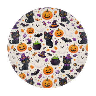 黒猫とかぼちゃのハロウィン繰り返しテーマ 🐈 カッティングボード