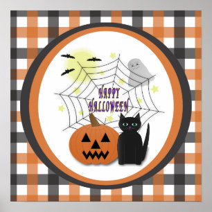 黒猫とかぼちゃのハロウィン ポスター