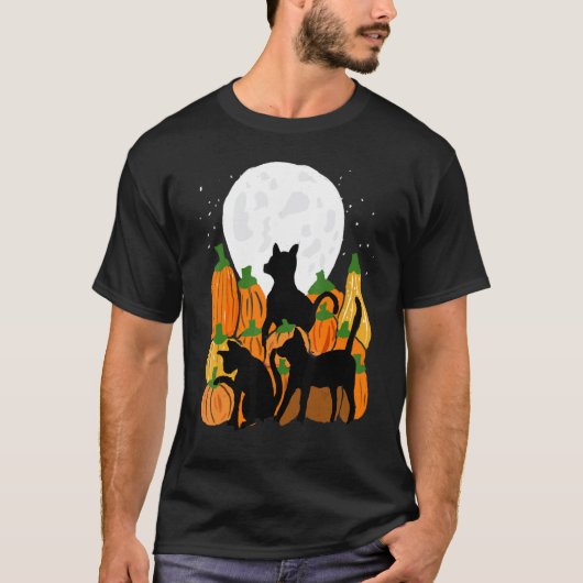 黒猫とかぼちゃのハロウィン 満月 スプーキー ゴス Tシャツ (正面)