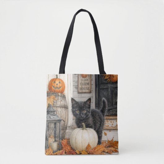黒猫とかぼちゃのファームハウスハロウィン トートバッグ (正面)