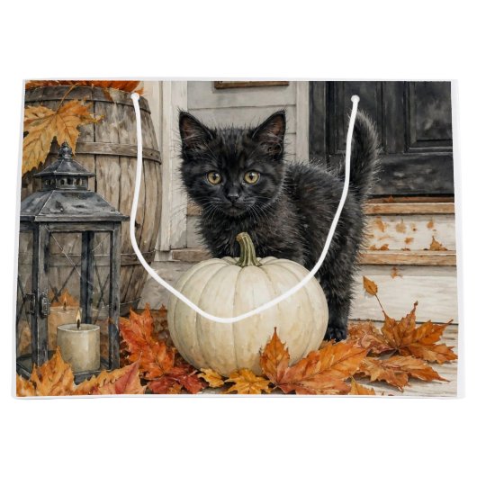黒猫とかぼちゃのファームハウスハロウィン ラージペーパーバッグ (正面)