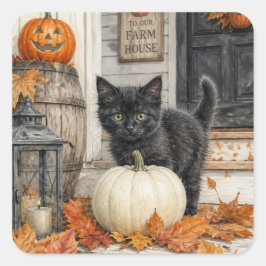 黒猫とかぼちゃのファームハウス・ハロウィン スクエアシール