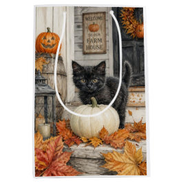 黒猫とかぼちゃのファームハウス・ハロウィン ミディアムペーパーバッグ