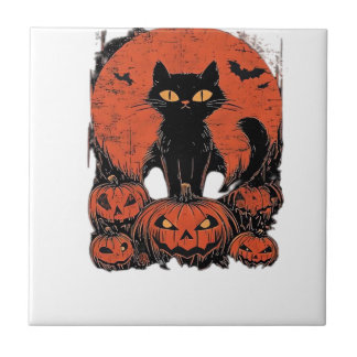 黒猫とかぼちゃ � ハロウィンTシャツアート タイル