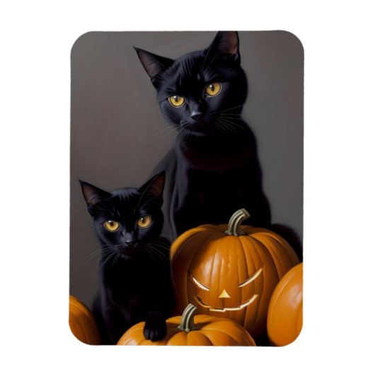 黒猫とかぼちゃ マグネット (縦)