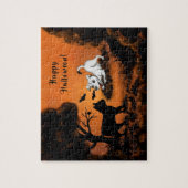 黒猫とこうもりで子犬ハッピーハローウィン! ジグソーパズル (縦)