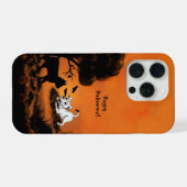黒猫とこうもりで子犬ハッピーハローウィン! iPhoneケース (裏面横)
