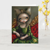 「黒猫とのプリンセス」グリーティングカード カード (黄色い花)