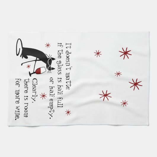 黒猫とのワインおもしろい引用文の入り口 キッチンタオル (横)