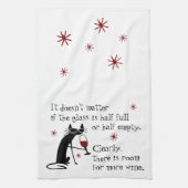 黒猫とのワインおもしろい引用文の入り口 キッチンタオル (縦)