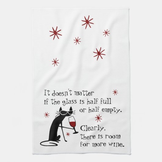 黒猫とのワインおもしろい引用文の入り口 キッチンタオル (縦)