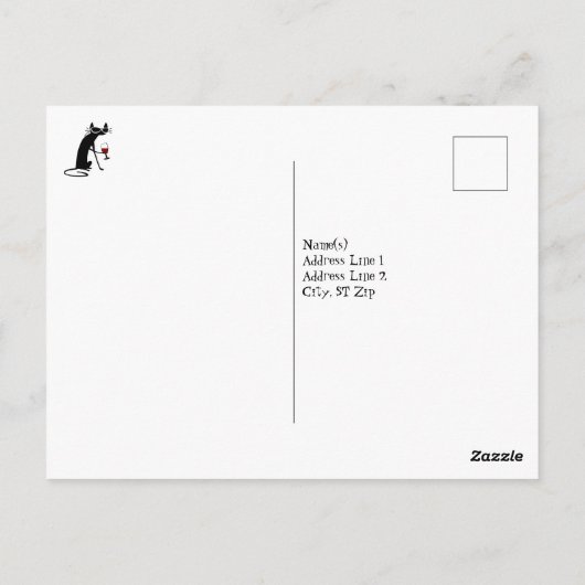 黒猫とのワインおもしろい引用文の入り口 ポストカード (裏面)