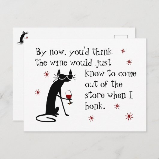 黒猫との引用文をおもしろいワインで知ろう ポストカード (正面/裏面)