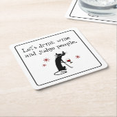 黒猫との引用文を判断おもしろいするワインを飲む スクエアペーパーコースター (アングル)