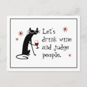 黒猫との引用文を判断おもしろいするワインを飲む ポストカード (正面)
