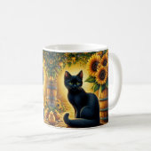 黒猫とひまわり コーヒーマグカップ (正面右)