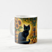 黒猫とひまわり コーヒーマグカップ (正面左)
