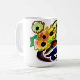 黒猫とひまわり コーヒーマグカップ