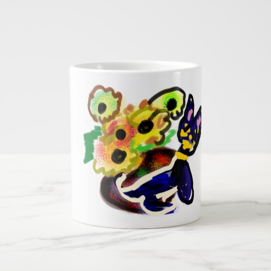 黒猫とひまわり ジャンボコーヒーマグカップ (正面)