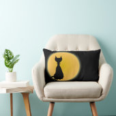 黒猫とイエロームーンハロウィンアート ランバークッション (椅子)