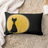 黒猫とイエロームーンハロウィンアート ランバークッション (ブランケット)