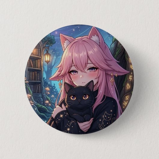 黒猫とエクリプス カーム - かわいい猫のアニメ娘 缶バッジ (正面)