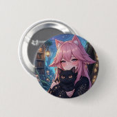 黒猫とエクリプス カーム - かわいい猫のアニメ娘 缶バッジ (正面&裏面)