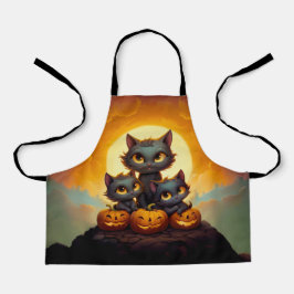黒猫とカボチャかわいいハロウィーン エプロン