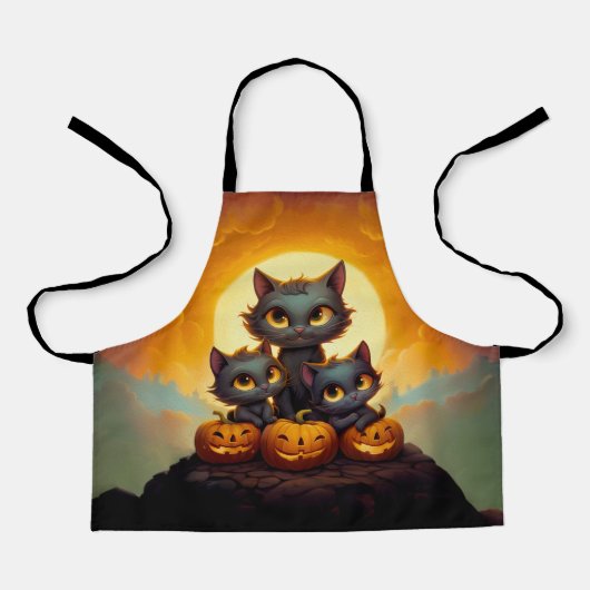 黒猫とカボチャかわいいハロウィーン エプロン (正面)