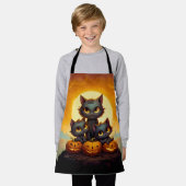 黒猫とカボチャかわいいハロウィーン エプロン (着用した状態)