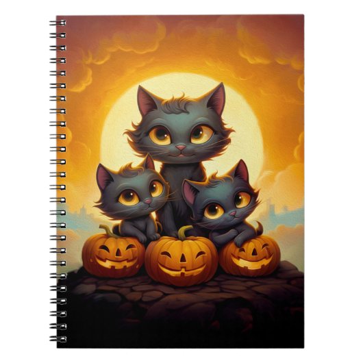 黒猫とカボチャかわいいハロウィーン ノートブック (正面)