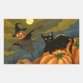 黒猫とカボチャのかかし 長方形シール (正面)