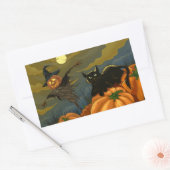 黒猫とカボチャのかかし 長方形シール (封筒)