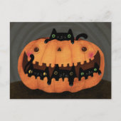 黒猫とカボチャのハッピー ハロウィン ホリデー ポスト シーズンポストカード (正面)