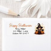 黒猫とカボチャのハロウィンのかわいい魔女 ラベル (インサイチュ)