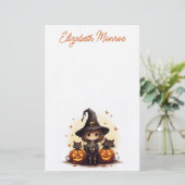 黒猫とカボチャのハロウィンのかわいい魔女 便箋 (スタンド正面)