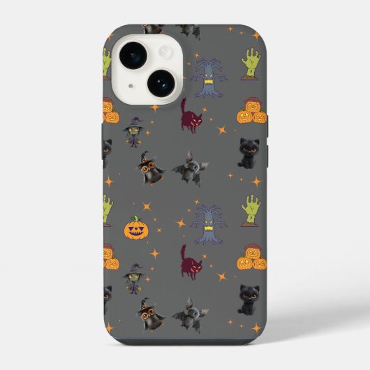黒猫とカボチャのハロウィンパターン iPhoneケース (裏面)