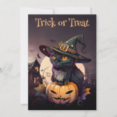 黒猫とカボチャのハロウィンパーティー招待状 招待状 (正面)