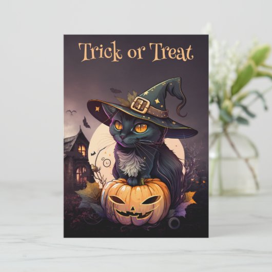 黒猫とカボチャのハロウィンパーティー招待状 招待状 (スタンド正面)