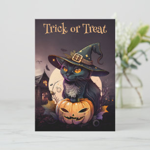 黒猫とカボチャのハロウィンパーティー招待状 招待状