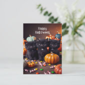 黒猫とカボチャのハロウィーンの夜景 ポストカード (スタンド正面)