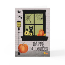 黒猫とカボチャのハロウィーンウィンドウ