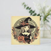 黒猫とカボチャの可愛いハロウィーンの魔女 カード (スタンド正面)